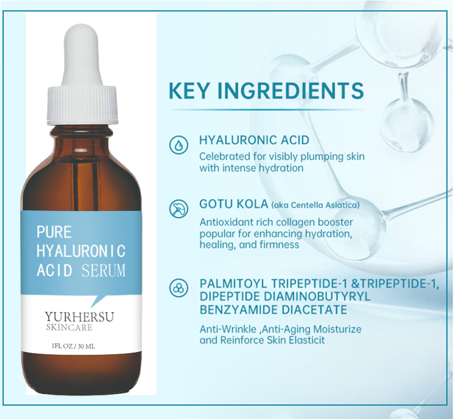 YURHERSU Hyaluronic Acid Original Hydrating Moisturizing Nourishing Firming Repairing Hyaluronic Acid Essence