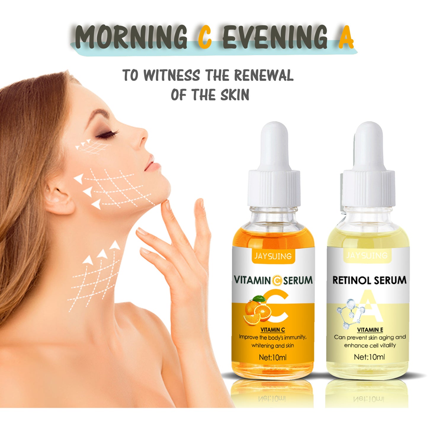 Jaysuing Morning Vitamin C Evening Vitamin A Essence Combo Brightening Fade Wrinkles Anti-Aging Firming Skin Dullness Hydrating Moisturizing
