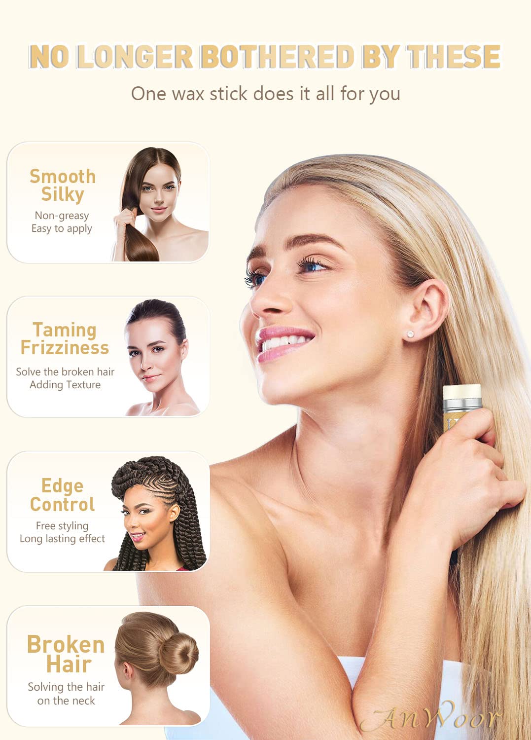 Hair Wax Stick for Wigs, Bed Head Stick Edge Control Slick Stick Hair Pomade Stick Non-greasy Styling Wax, Long Lasting, Temporary Hair Styling Product for Edge Frizz Hair SOVONCARE 2.7 Oz