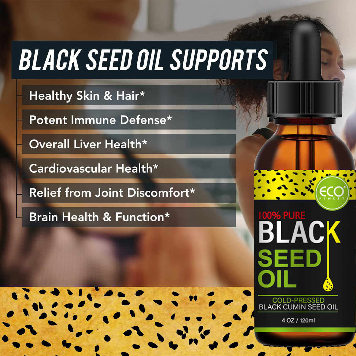 ECO's Organic Black Seed OilHerbalOrganic Joint Support, Immune Consumable, Body Massage & More (4 oz)Boosting & Digestion Support,Body,