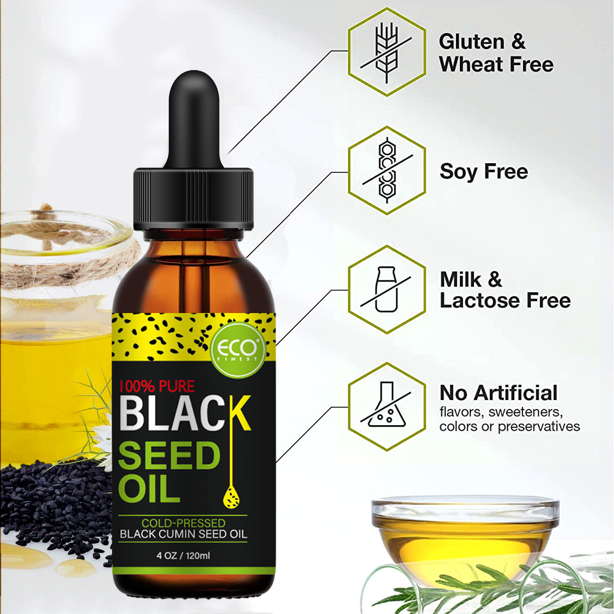 ECO's Organic Black Seed OilHerbalOrganic Joint Support, Immune Consumable, Body Massage & More (4 oz)Boosting & Digestion Support,Body,