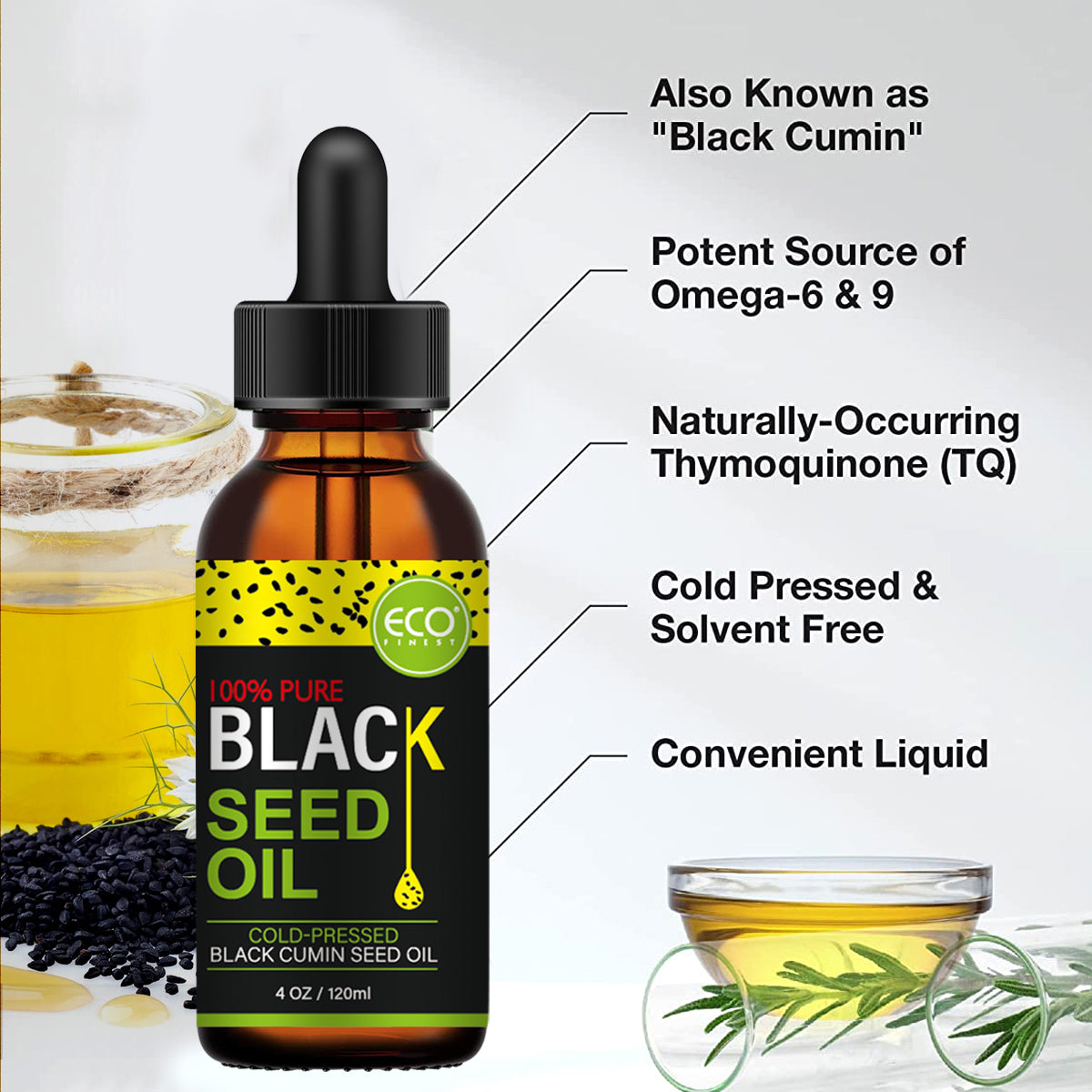 ECO's Organic Black Seed OilHerbalOrganic Joint Support, Immune Consumable, Body Massage & More (4 oz)Boosting & Digestion Support,Body,