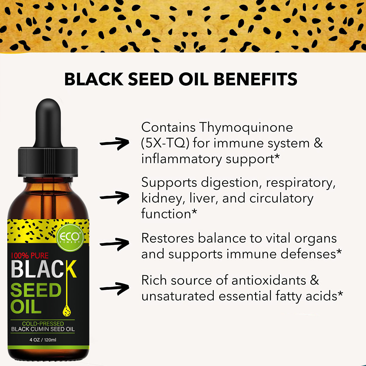 ECO's Organic Black Seed OilHerbalOrganic Joint Support, Immune Consumable, Body Massage & More (4 oz)Boosting & Digestion Support,Body,
