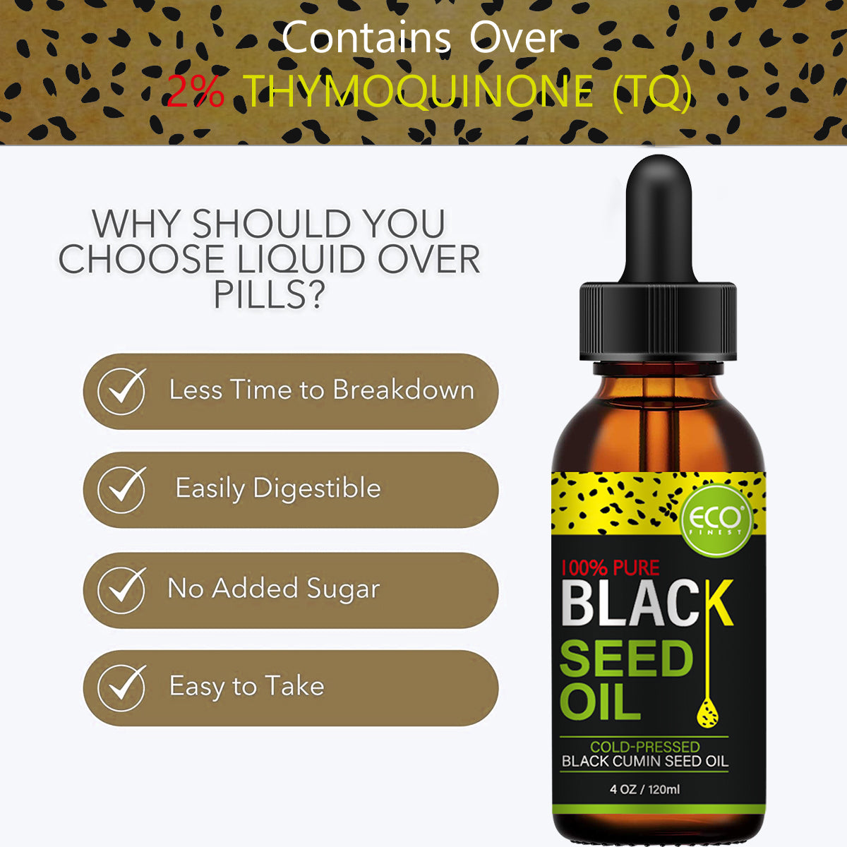 ECO's Organic Black Seed OilHerbalOrganic Joint Support, Immune Consumable, Body Massage & More (4 oz)Boosting & Digestion Support,Body,